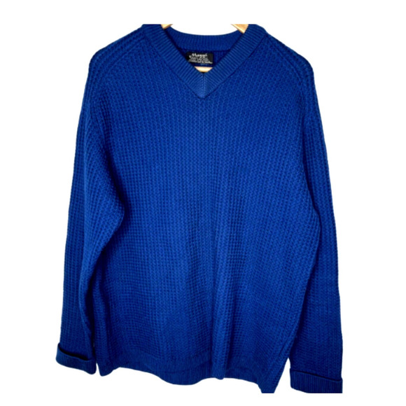 Huckberry Vintage XL 100% Wool Luxury Waffle Knit Fisherman Ski Sweater Blue - Picture 2 of 6